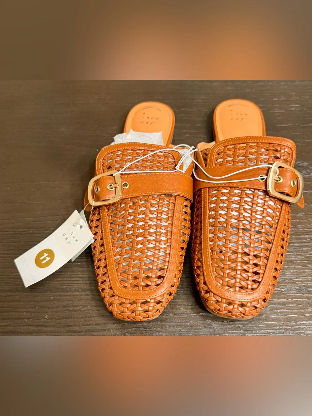 A New Day Woven Buckle Mule Slides Cognac Brown Women’s Size 11 NWT